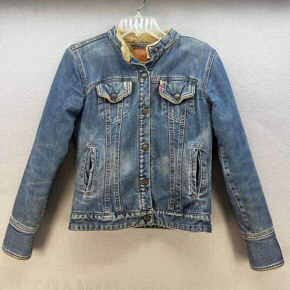 Levi's Jackets & Blazers - Levi's XX Jacket Women's M Blue Sherpa Lined Denim Jacket Band Collar Vintage
